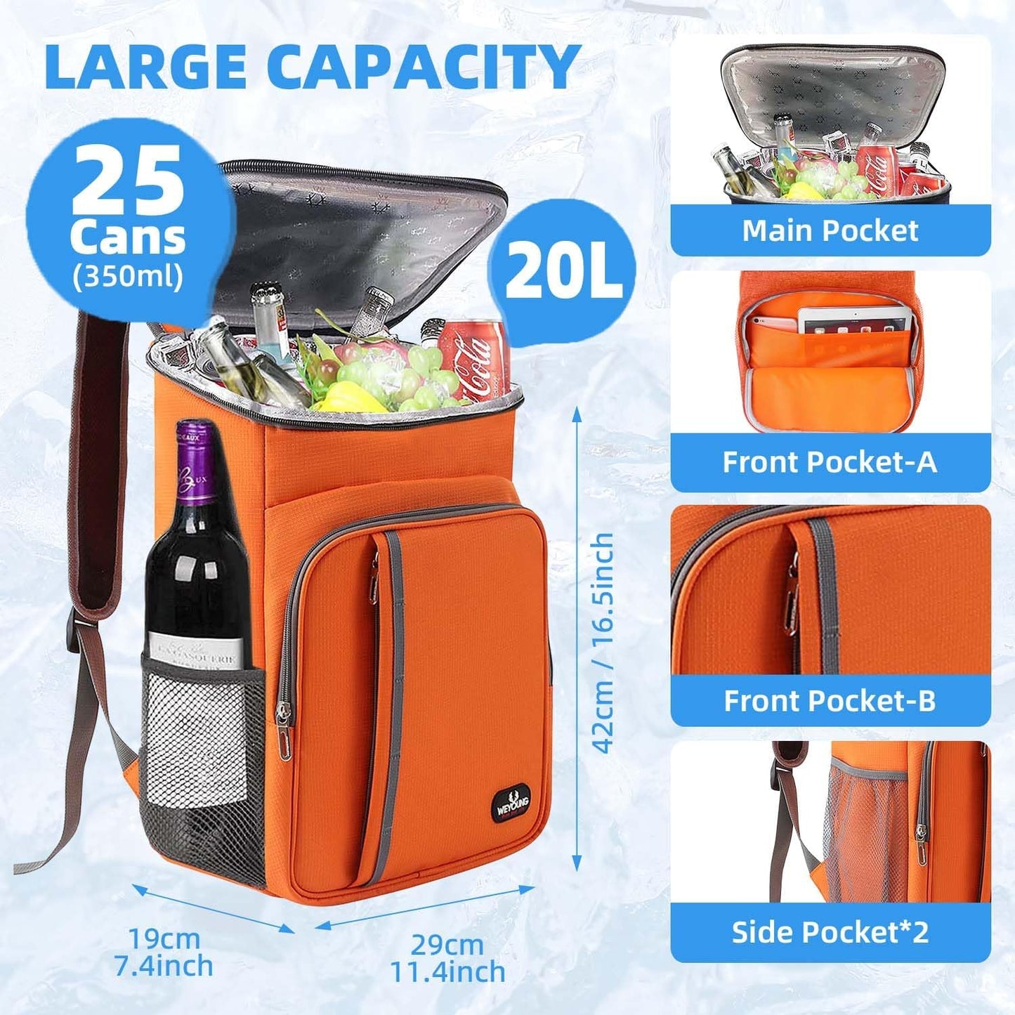 Bagtopia Camping Cooler Backpack 25 Cans, Leak Proof Insulated Thermal Bag, Beach Travel Picnic Lunch Backpack for Men Women - PuriLite