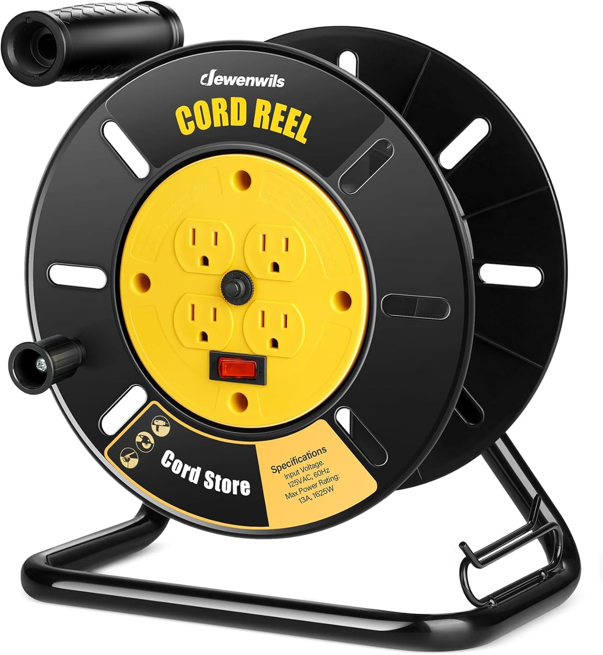 DEWENWILS Extension Cord Storage Reel with 4-Grounded Outlets, Heavy Duty Open Cord Reel for 12/3,14/3,16/3 Gauge Power Cord, Hand Wind Retractable, 10A Circuit Breaker, Rocker Power Switch - PuriLite
