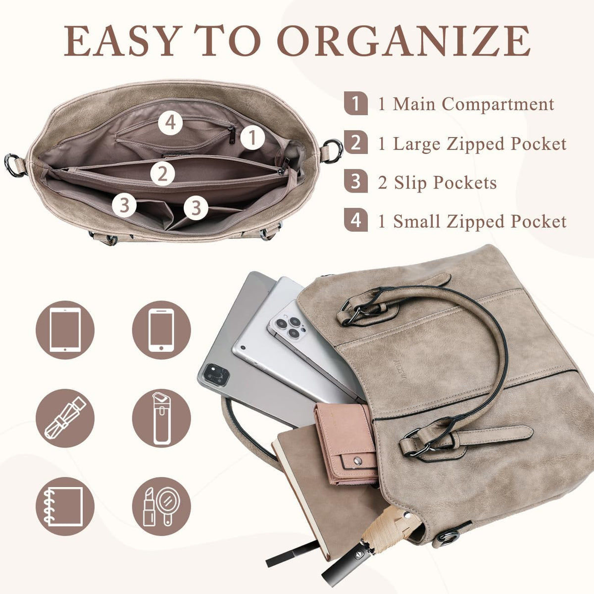 Hobo Bags for Women,VASCHY Vegan Leather Handbag Purse Top Handle Satchel Boho Shoulder Bag with Crossbody Guitar Strap - PuriLite