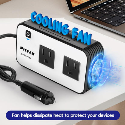 200W Car Power Inverter, PiSFAU DC 12V to 110V AC Car Plug Adapter Outlet with [20W USB-C] /USB-Fast Charger(18W) / 4.8A Dual USB/car Charger for Laptop - PuriLite