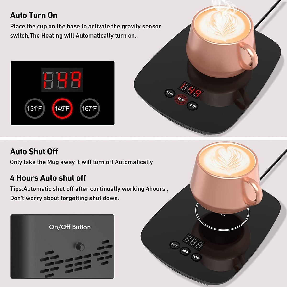 Mug Warmer-Coffee Warmer for Desk auto Shut Off Electric Beverage Warmer Heater for Home,Office (Without Mug) (Black) - PuriLite