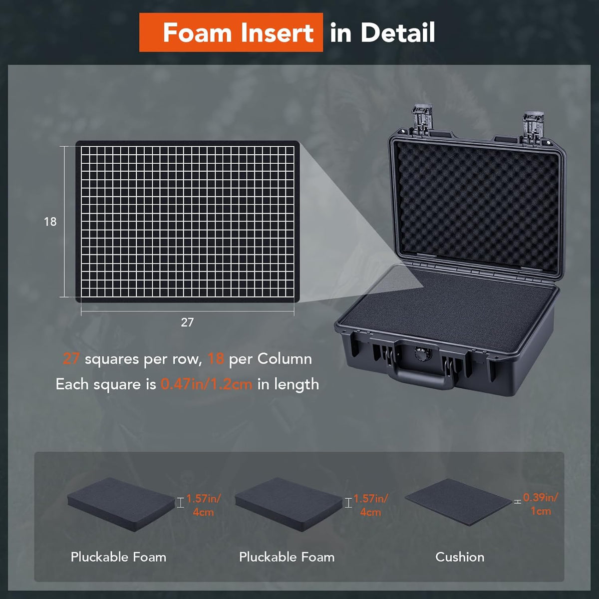 Lykus HC-3810 Waterproof Hard Case with Customizable Foam Insert, Interior Size 38x28x13.5cm, Suitable for Camera, Lens, Drone, mic, Flashlight, Telescope, Action cam, Electronics, Tools, and More - PuriLite