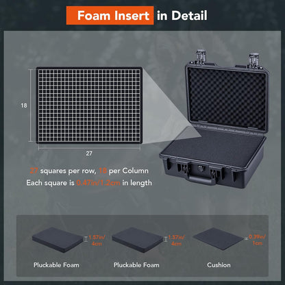 Lykus HC-3810 Waterproof Hard Case with Customizable Foam Insert, Interior Size 38x28x13.5cm, Suitable for Camera, Lens, Drone, mic, Flashlight, Telescope, Action cam, Electronics, Tools, and More - PuriLite
