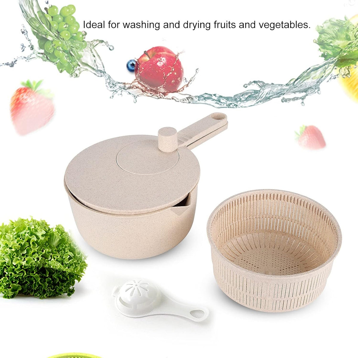 Easy to Use Pro Pump Spinner with Bowl, Colander and Built in Draining System, Salad Spinner, Large Lettuce Spinner, Salad Spinner for Kitchen(Beige) - PuriLite