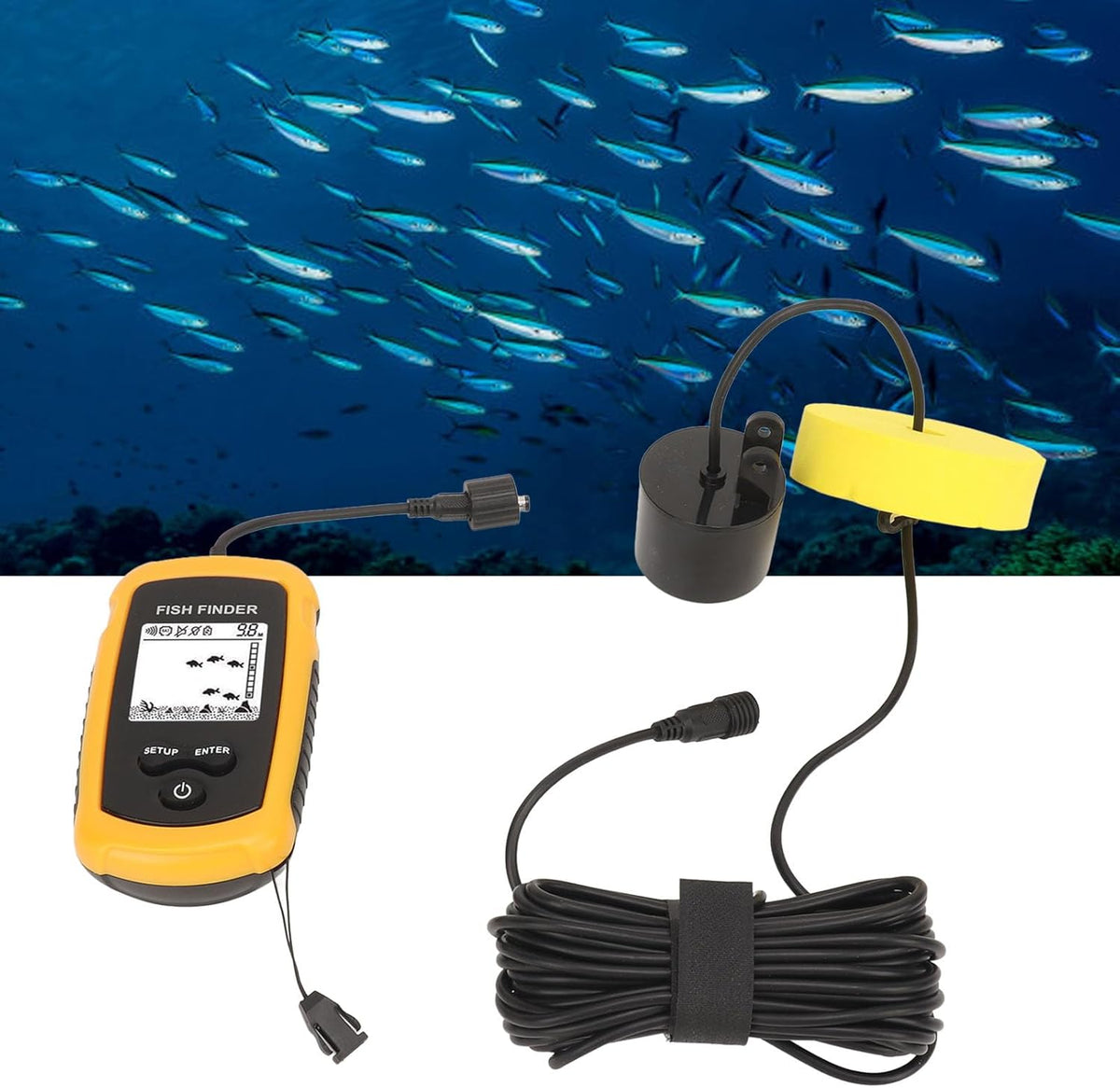 Portable LCD Display Fish Finder with 200khz Sonar Frequency, Handheld Portable Fish Depth Finder Fish Schools Alarm, Ideal for Kayak Boat Fishing - PuriLite