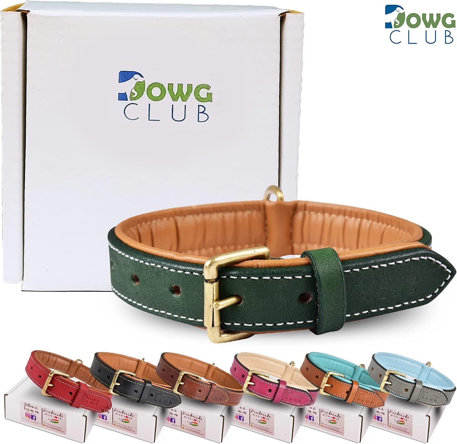 DowgClub | Genuine Leather Dog Collar | Full Grain, Heavy Duty | Comfortable, Strong | Best for Pups, Small, Medium & Large Breeds | Pink, Brown, Black, Tan - PuriLite