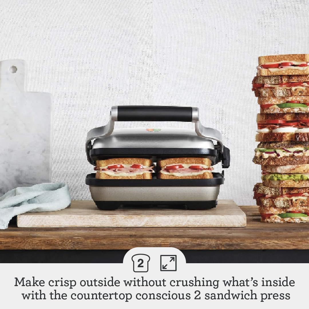 Breville the Perfect Press, Sandwich Maker, Panini Press, BSG600BSS, Brushed Stainless Steel 12.5 x 5 x 11.5 inches - PuriLite