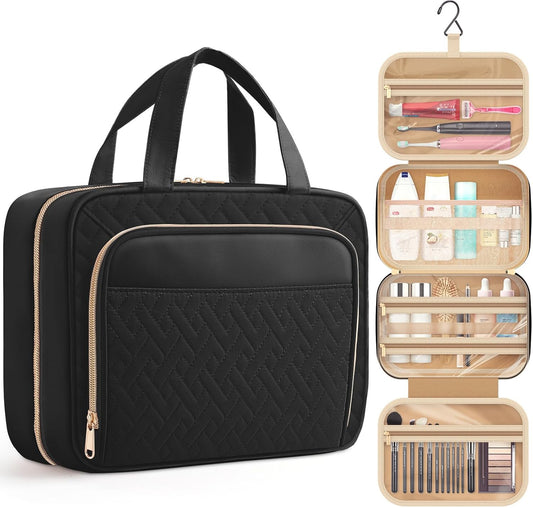 HOTOR Travel Toiletry Bag for Women - Spacious Toiletry Bag for Men, Waterproof Makeup Bag with Hanging Hook and Multiple Pockets, Travel Accessories, Travel Essentials, Black, Medium - PuriLite