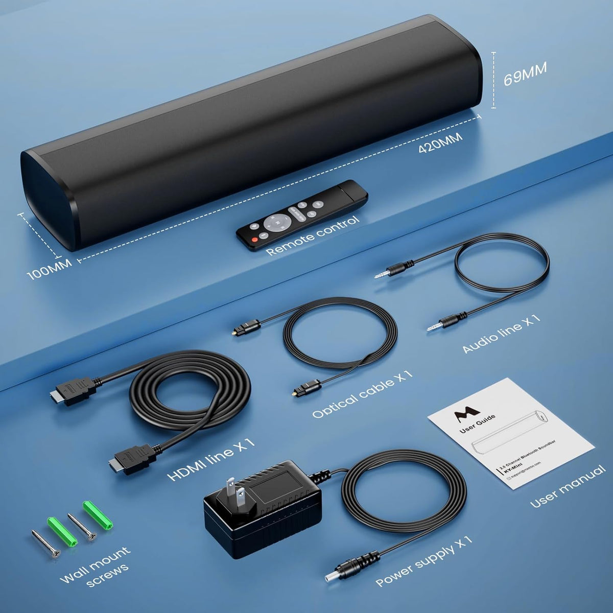 MZEIBO 50W Mini TV Sound Bar, Bluetooth Sound Bar with ARC/Optical/AUX, Compact Surround Sound System for Smart TVs, PCs, Projectors & Gaming - PuriLite