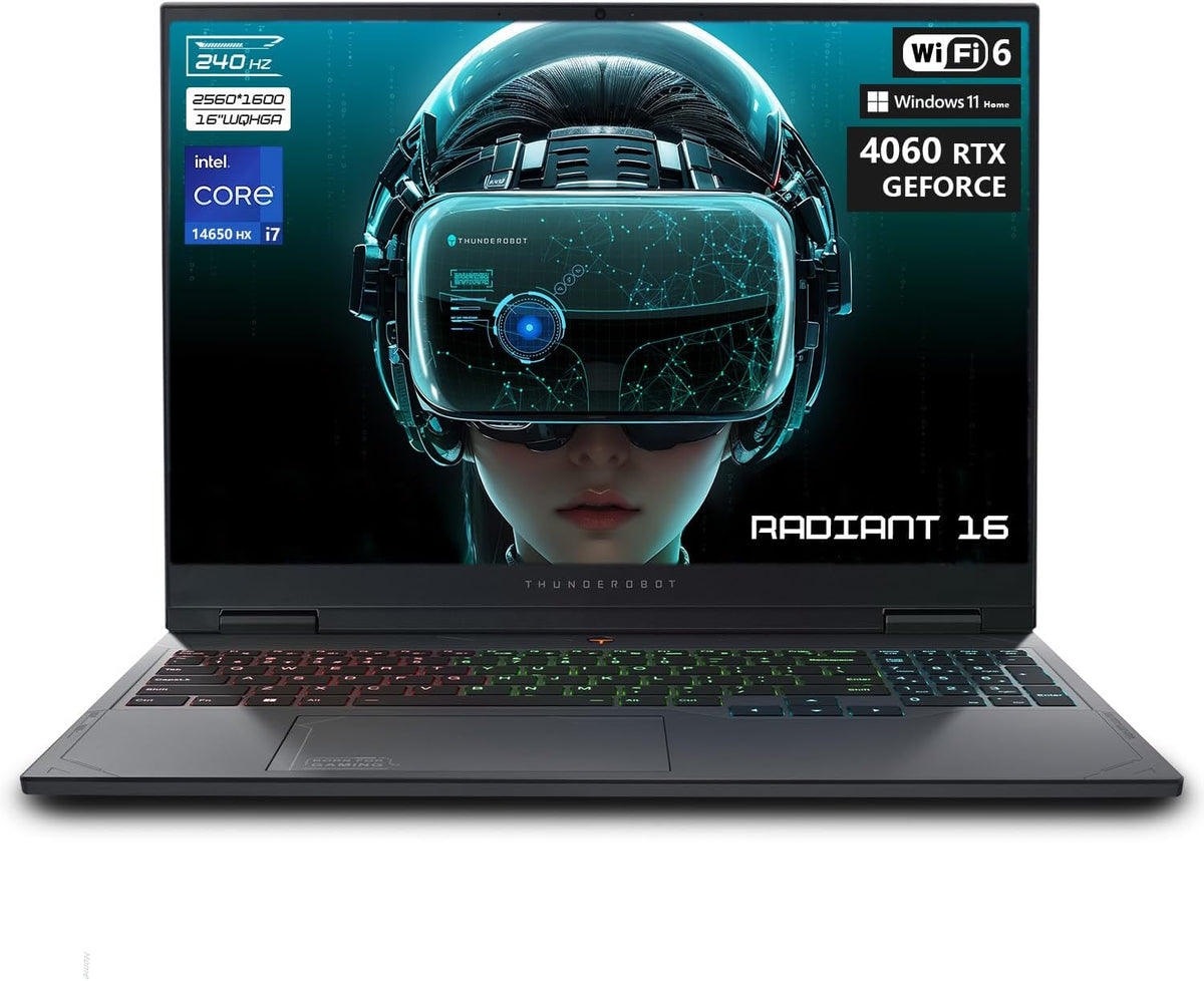 Thunderobot Radiant 16 4060 Gaming Laptop, 16" 2.5K QHD+ 240Hz Display, Intel Core i7-14650HX, GeForce RTX 4060, 32GB DDR5 RAM, 1TB PCIe SSD, RGB Backlit Keyboard, Wi-Fi 6, Windows 11 Home, Gray - PuriLite