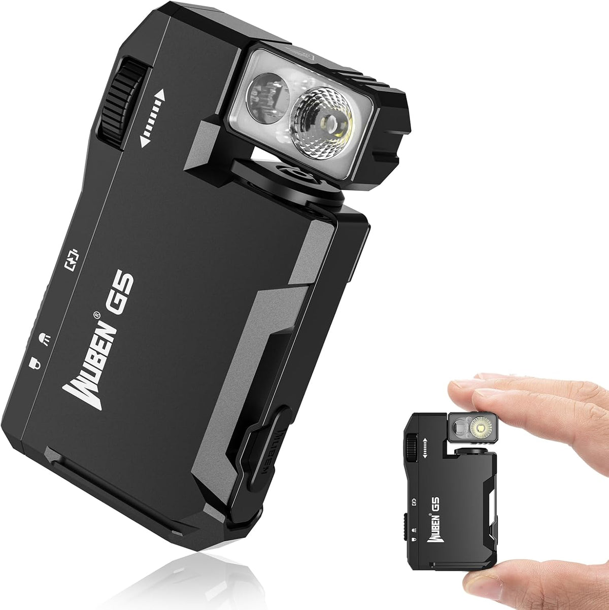 G5 Rechargeable EDC Flashlight – 400 Lumens Dual Light Mini Pocket Flashlight with RGB, Magnetic Keychain, Rotatable Head, USB-C (Black) - PuriLite