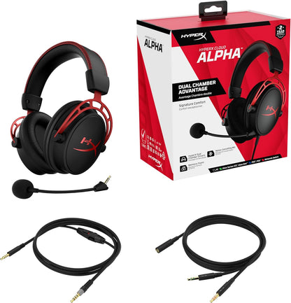 HyperX Cloud Alpha - Gaming Headset, Dual Chamber Drivers, Legendary Comfort, Aluminum Frame, Detachable Microphone, Works on PC, PS4, PS5, Xbox One/ Series X|S, Nintendo Switch and Mobile – Red - PuriLite