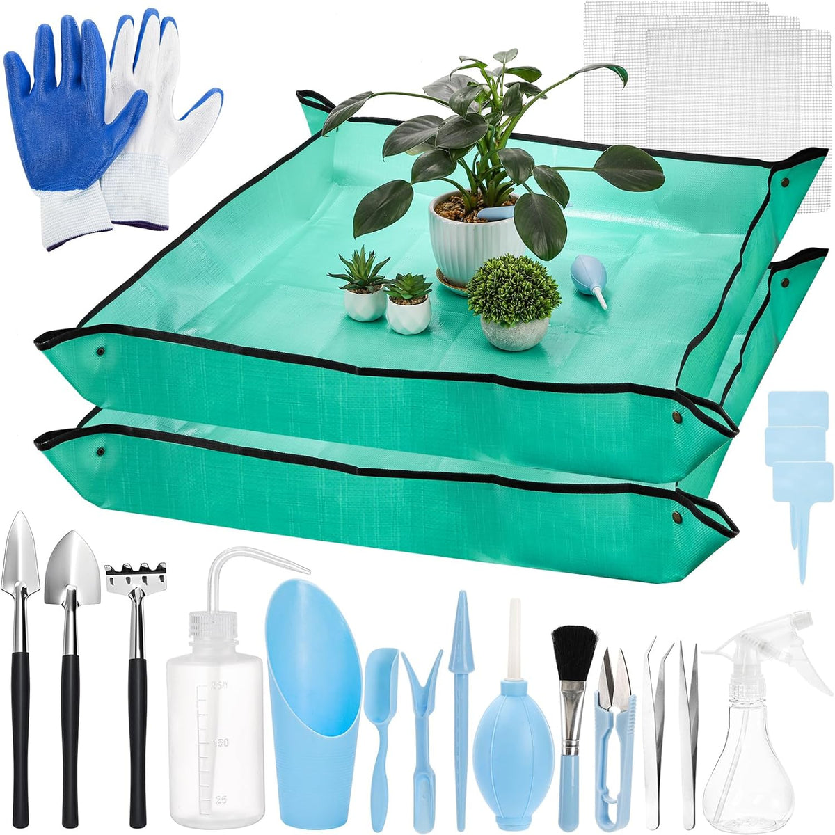 TOPZEA 23 Pack Succulent Tool Set, 2 Pack 39.4" Plant Repotting Mat Indoor Transplanting Tool Supplies Miniature Bonsai Hand Tool Kit with Plant Potting Mat, Garden Mini Gardening Tools for Plant Care - PuriLite