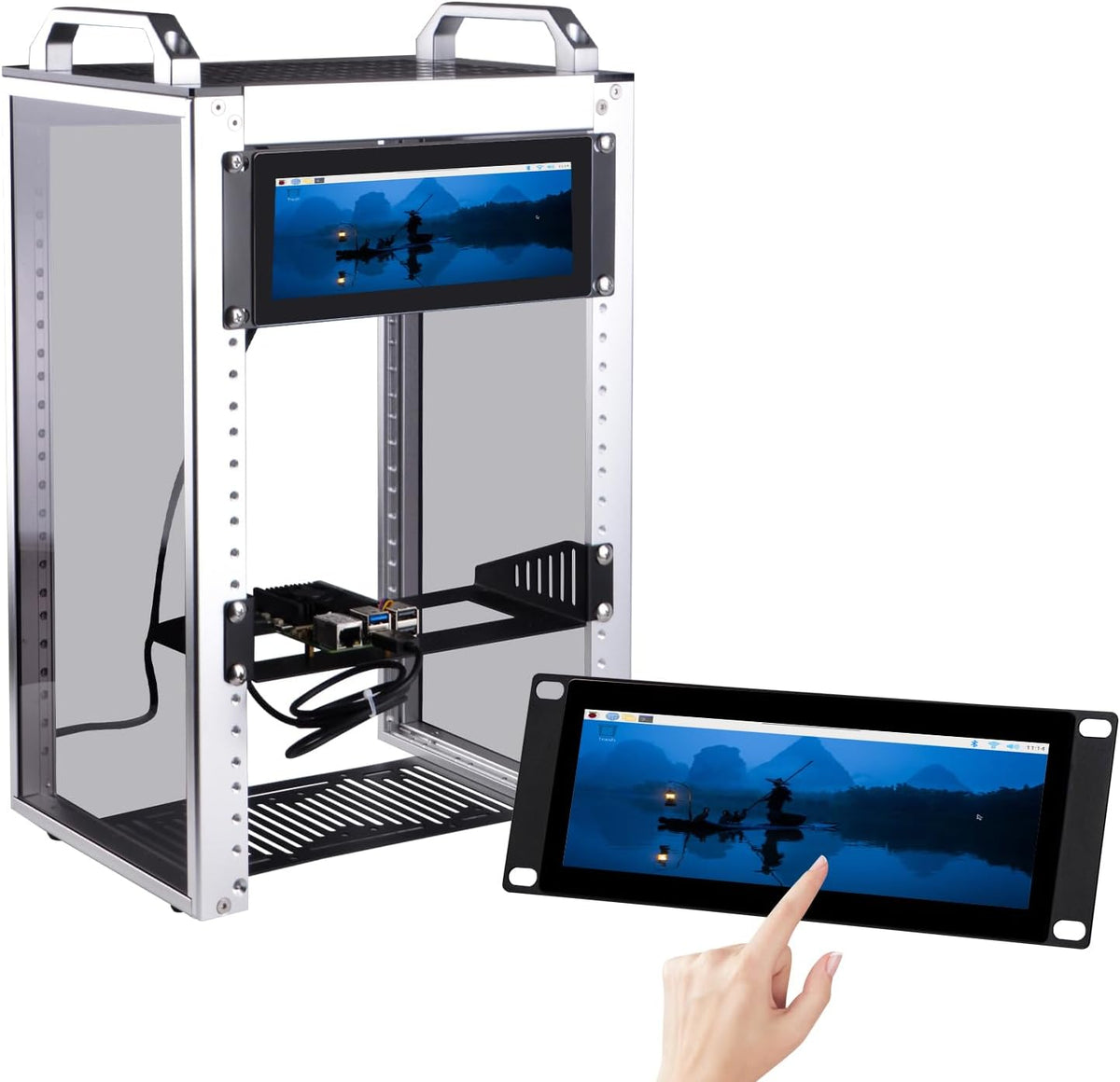 GeeekPi 7.84-Inch 1280x400 LCD Touch Screen 2U Rack-Mount Monitor for DeskPi RackMate T0/T1/T2 Server Cabinet - PuriLite