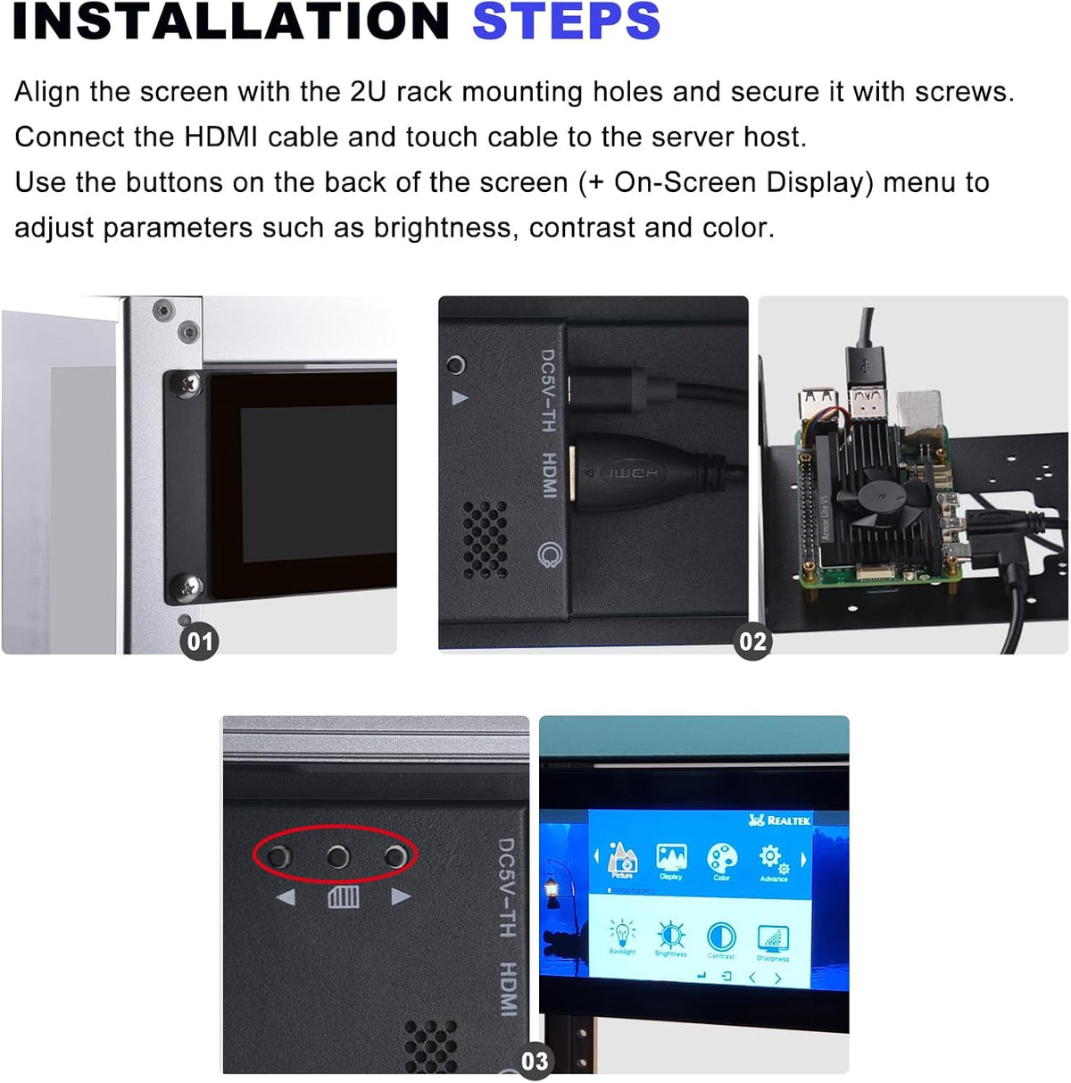 GeeekPi 7.84-Inch 1280x400 LCD Touch Screen 2U Rack-Mount Monitor for DeskPi RackMate T0/T1/T2 Server Cabinet - PuriLite
