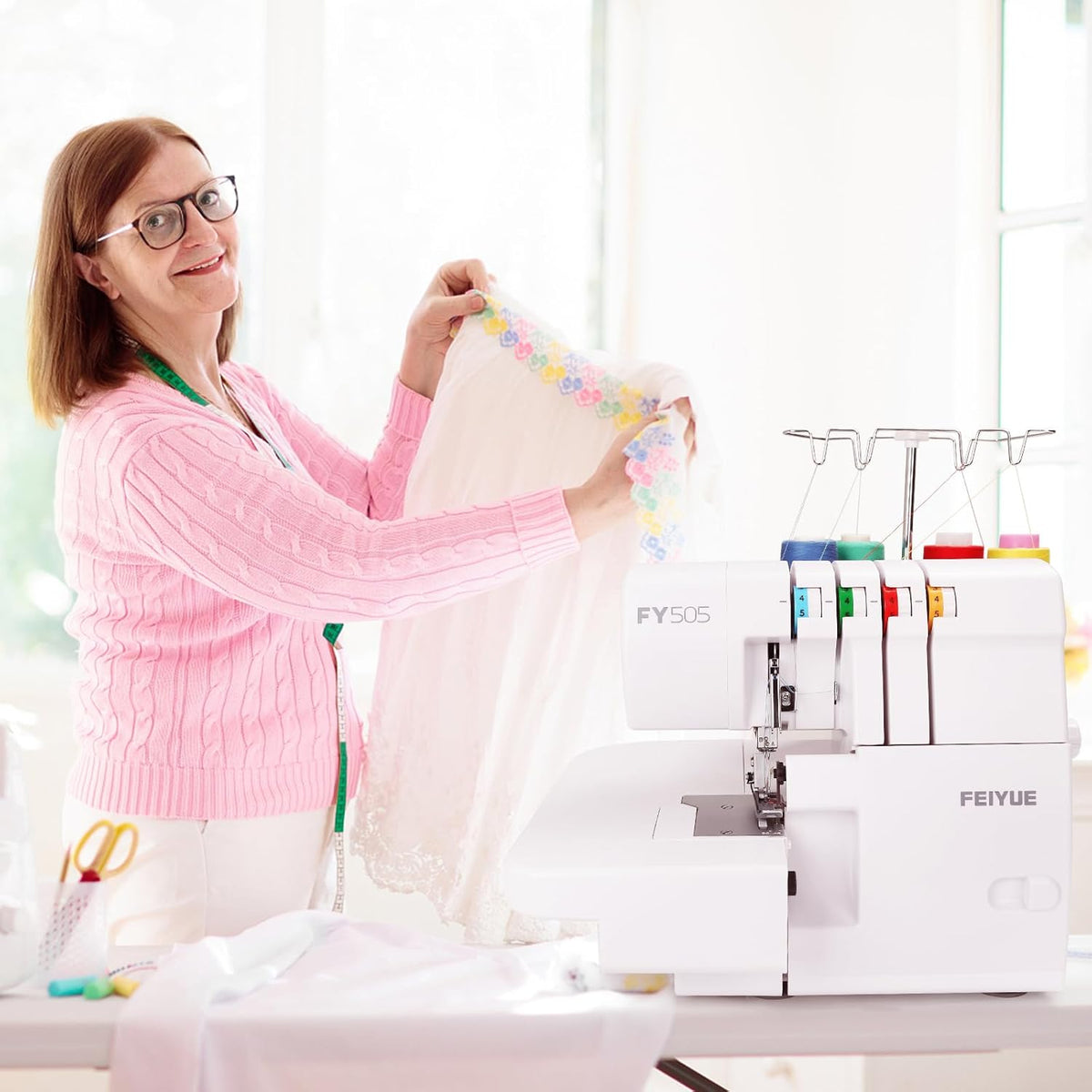 FEIYUE FY505 Serger Overlock Machine with 2/3/4 Thread Capability, Built-in Rolled Hem, Durable Heavy-Duty Metal Frame, Adjustable Differential Feed - PuriLite