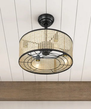 OVE Decors Prima 4-Light Ceiling Fan with Rattan Shade & Remote Control - PuriLite