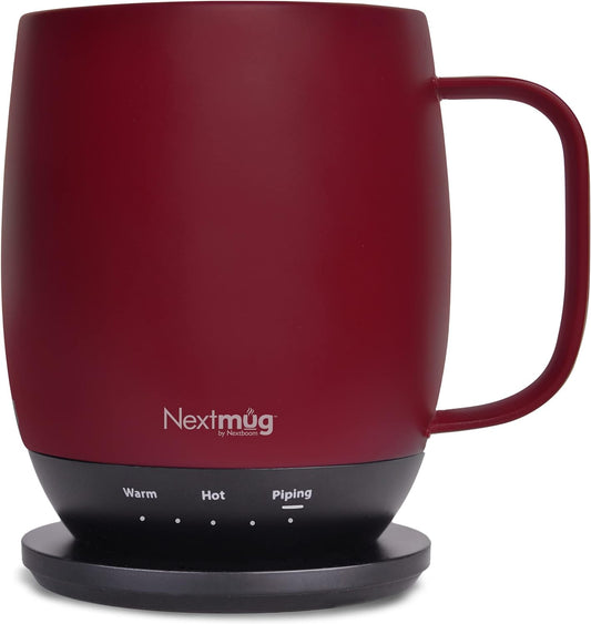 Nextmug - Temperature-Controlled, Self-Heating Coffee Mug (Burgundy - 14 oz.) - PuriLite