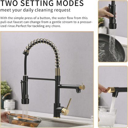 AIMADI Kitchen Faucet, Black Kitchen Faucet with Sprayer, Commercial Style Matte Black Kitchen Faucet Gold Single Hole Kitchen Sink Faucet - PuriLite