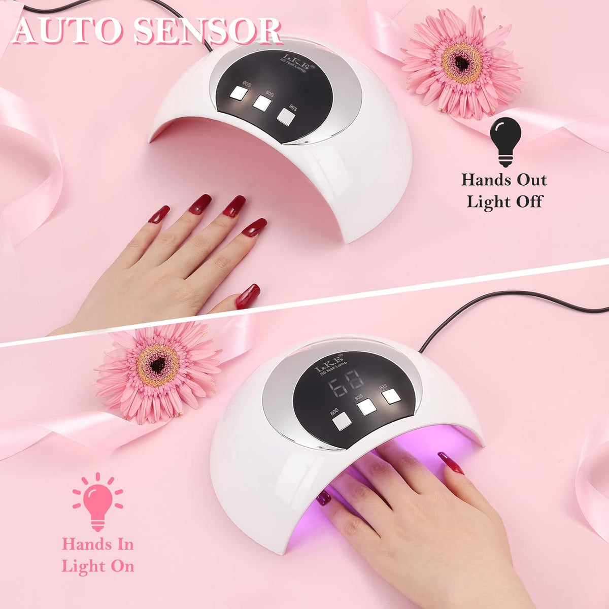 Wisdompark UV LED Nail Lamp, 54W UV Light for Gel Nails with Automatic Sensor/3 Timer Setting Professional Nail Dryer Gel Polish Curing Lamp Nail Art Tools (White) - PuriLite