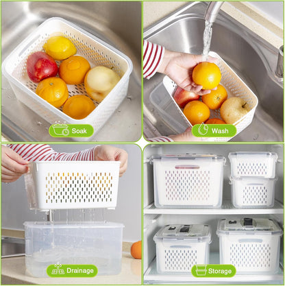 4 PC Large Fresh Fruit Containers for Fridge,Luxear Fridge Container Set BPA Free,Dishwasher & Microwave Safe Produce Keeper Fresh Box for Refrigerator,Stackable Clear Frigerator Organizer for Kitchen - PuriLite