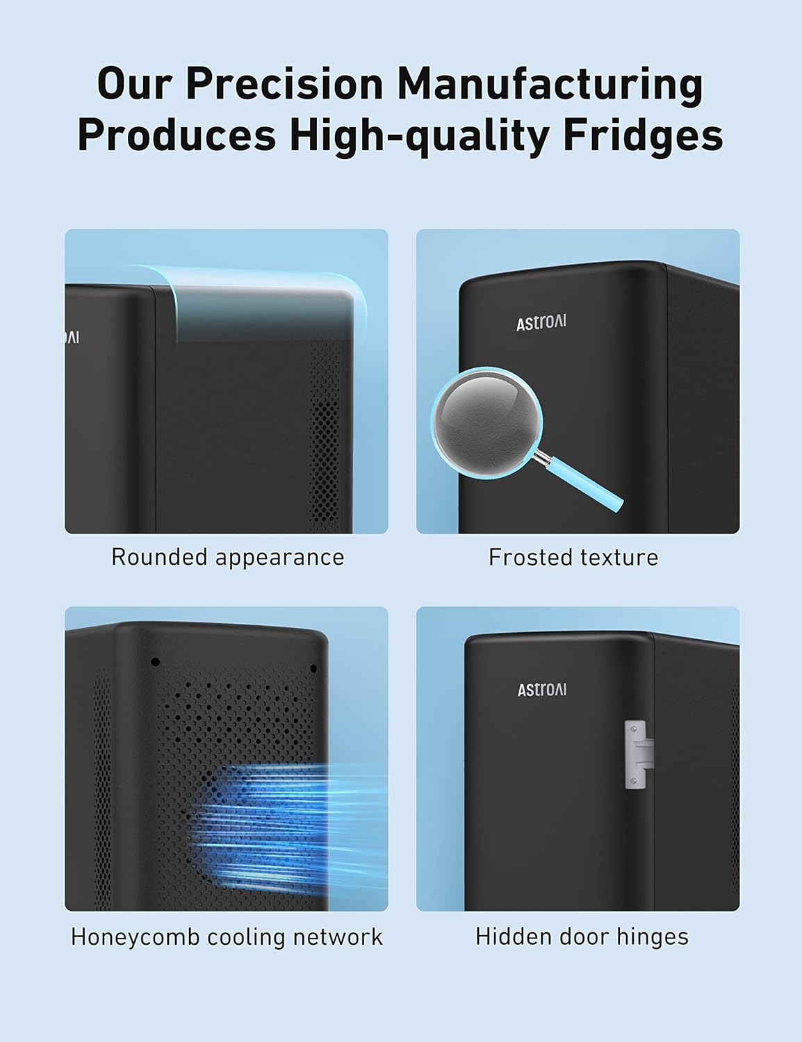 AstroAI Mini Fridge 2.0 Gen, 6 Liter/8 Cans Makeup Skincare Fridge 110V AC/ 12V DC Portable Thermoelectric Cooler and Warmer Little Tiny Fridge for Bedroom, Cosmetics (Dark Black) - PuriLite