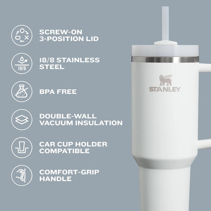 Stanley Quencher H2.0 Tumbler with Handle and Straw 30 oz Flowstate 3-Position Lid Cup Holder Compatible for Travel Insulated Stainless Steel Cup BPA-Free Cherry Blossom - PuriLite