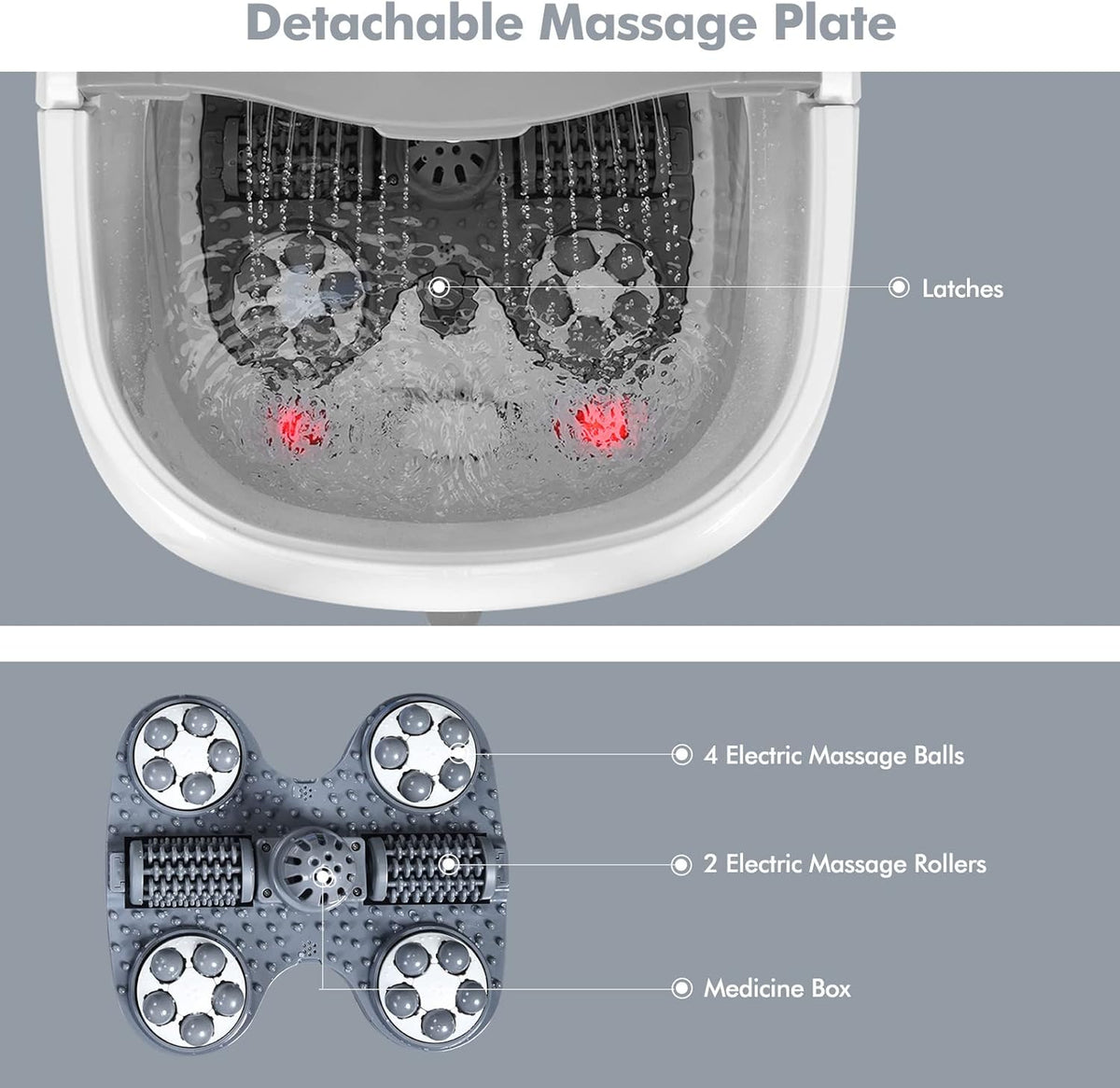 COSTWAY Foot Spa/Bath Massager, with Motorized Rollers, Shiatsu Massage, Shower, Heat, Red Light, Temperature Control, Timer, LED Display, Drainage Pipe for Foot Stress Relief (Grey) - PuriLite