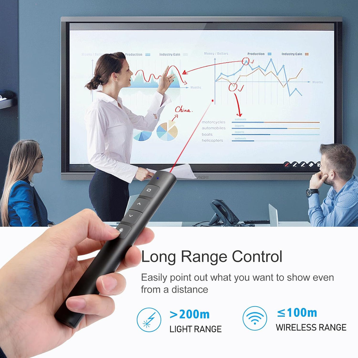 JNGKE Presentation Clicker, Hyperlink Volume Control Wireless Presenter Remote Control, 50M Long Contol Range Slideshow PowerPoint Clicker for PPT/Keynote/Classroom/Mac/Windows/Linux/Google Slide - PuriLite