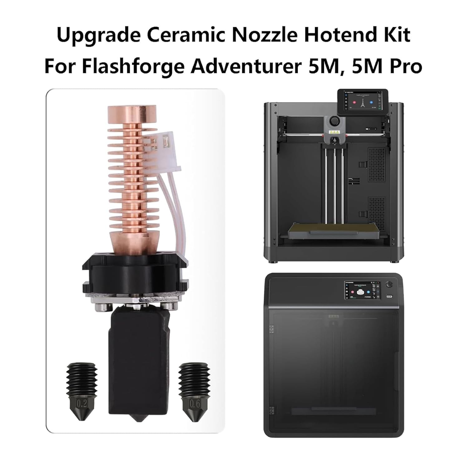Upgrade Hotend Kit for Flashforge Adventurer 5M/5M Pro, Quick Replaceable Hot End Assembly 0.2/0.4/0.6mm Hardened Steel Nozzle for Adventurer 5M 3D Printer Part - PuriLite