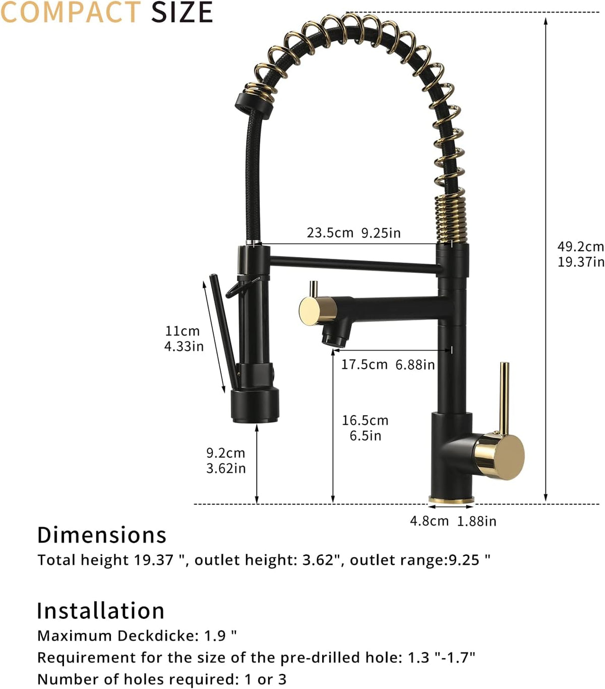 AIMADI Kitchen Faucet, Black Kitchen Faucet with Sprayer, Commercial Style Matte Black Kitchen Faucet Gold Single Hole Kitchen Sink Faucet - PuriLite