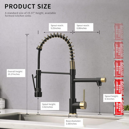 AIMADI Kitchen Faucet, Black Kitchen Faucet with Sprayer, Commercial Style Matte Black Kitchen Faucet Gold Single Hole Kitchen Sink Faucet - PuriLite