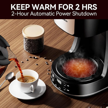 Programmable 12 Cup Drip Coffee Maker, Silver, Stainless Steel | Auto Brew, Keep Warm Function, Removable Filter Basket, Auto Shut-off, Clear Water Level Window,Two-Tone Silver & Black