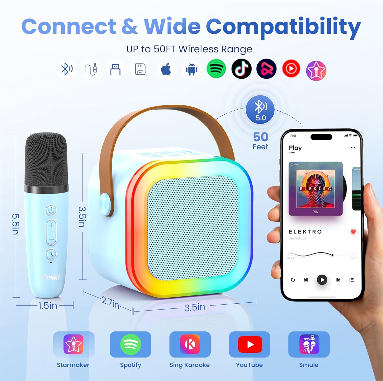 Karaoke Machine for Kids Adults, Portable Bluetooth Mini Karaoke Microphone Singing Speaker Karaoke Player with 2 Wireless Mic Toys for All Smartphones,Birthday, Family,Home Party (Purple) - PuriLite