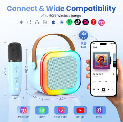 Karaoke Machine for Kids Adults, Portable Bluetooth Mini Karaoke Microphone Singing Speaker Karaoke Player with 2 Wireless Mic Toys for All Smartphones,Birthday, Family,Home Party (Purple) - PuriLite