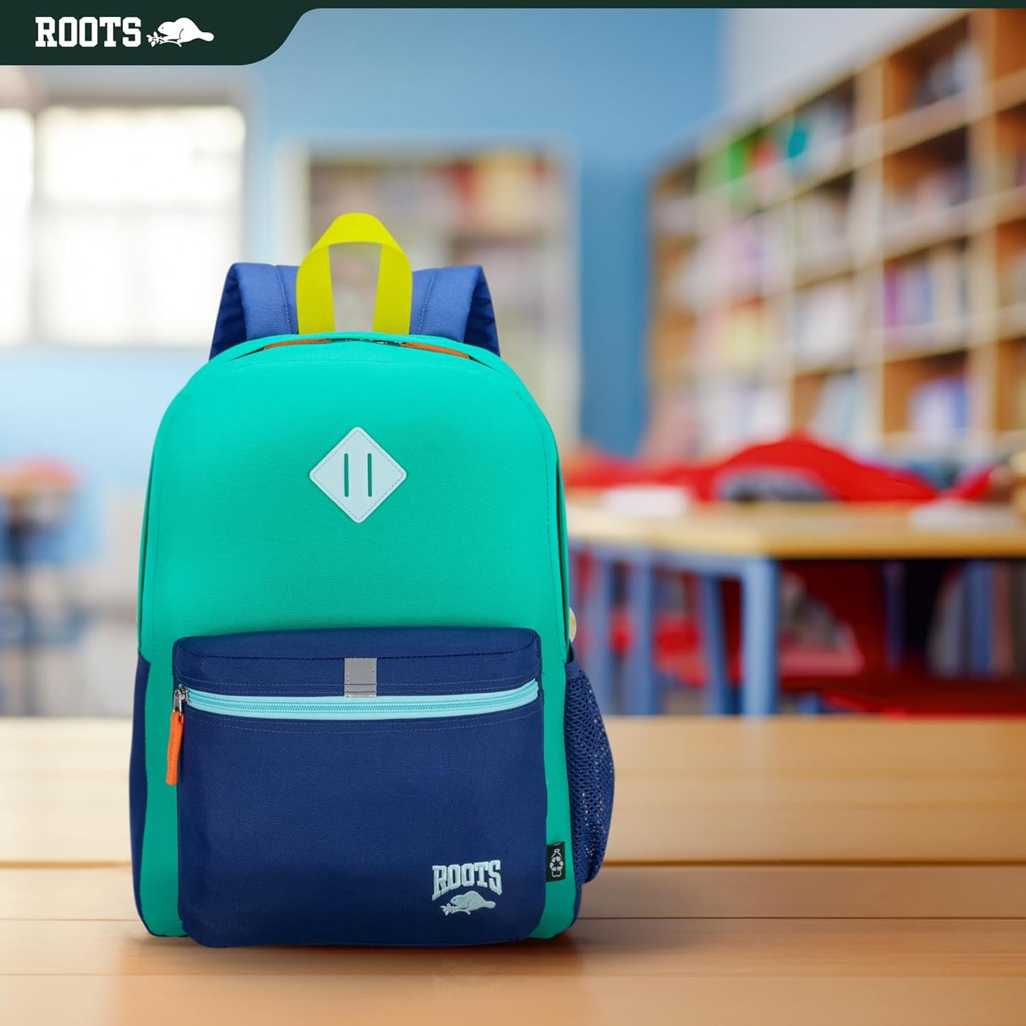 Roots Kids Lightweight Backpack — Made from 100% Recycled Fabrics with Rain Flap, Bottle Pocket, Reflective Accent, and Back Padding — 22.5 litres, Pink & Purple - PuriLite