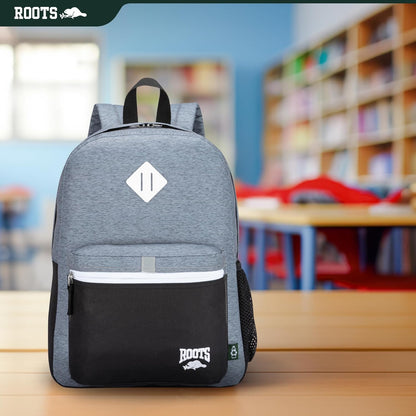 Roots Kids Lightweight Backpack — Made from 100% Recycled Fabrics with Rain Flap, Bottle Pocket, Reflective Accent, and Back Padding — 22.5 litres, Pink & Purple - PuriLite