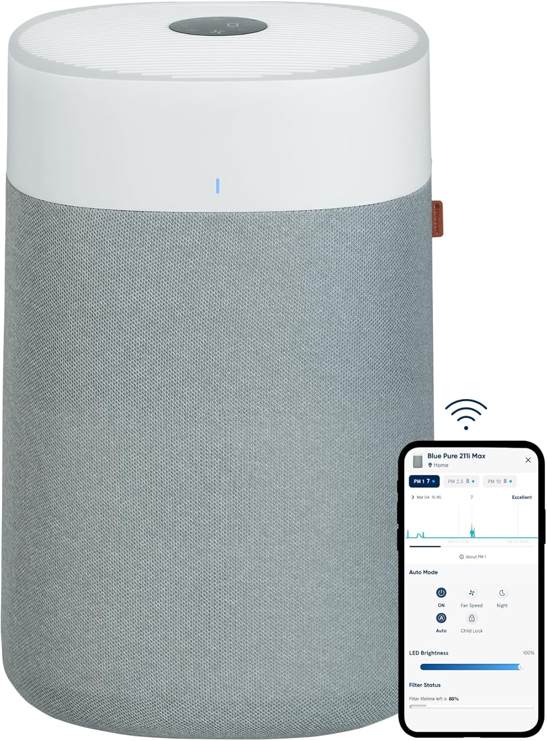 BLUEAIR Air Purifiers for Medium Rooms, Bedroom, Kitchen, Cleans 1,858 sqft in one hour, HEPASilent Smart Air Cleaner for Home, Pets, Allergies, Dust, Mold, Smoke - Blue Pure 311i Max - PuriLite