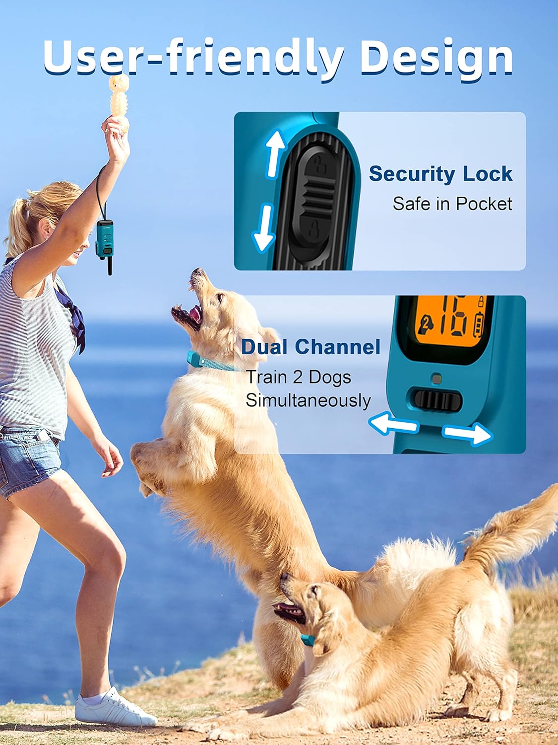 Bousnic Dog Training Collar with Remote - 4000ft Waterproof Dog Shock Collars 2 Dogs for Large Medium Small Dogs Rechargeable E Collars for Dogs Training with Beep Vibration Humane Shock(1-16) Mode - PuriLite