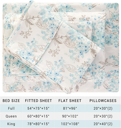 Viviland Floral Queen Sheet Set - 4 Piece Vintage Pink & Yellow Flower Patterned Bed Sheets - Soft, Breathable Microfiber Sheets with Deep Pocket, Non-Slip Fitted Sheets & Pillowcases - PuriLite