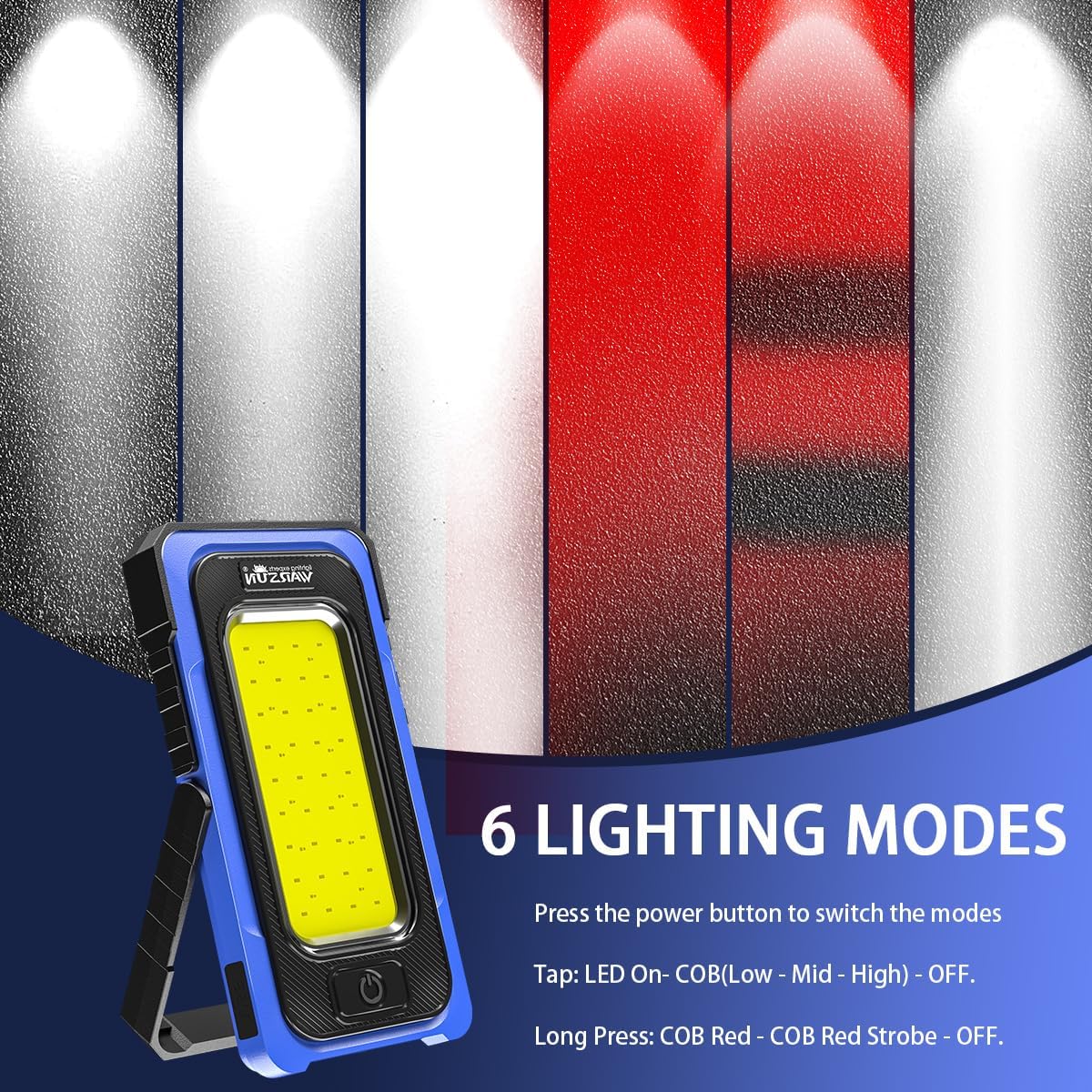 WARSUN Led Work Light Rechargeable, Portable Magnetic Work Light, LED Flood Light Waterproof for Outdoor Camping Hiking Emergency Car Repairing (USB + Solar Charging, Blue) - PuriLite