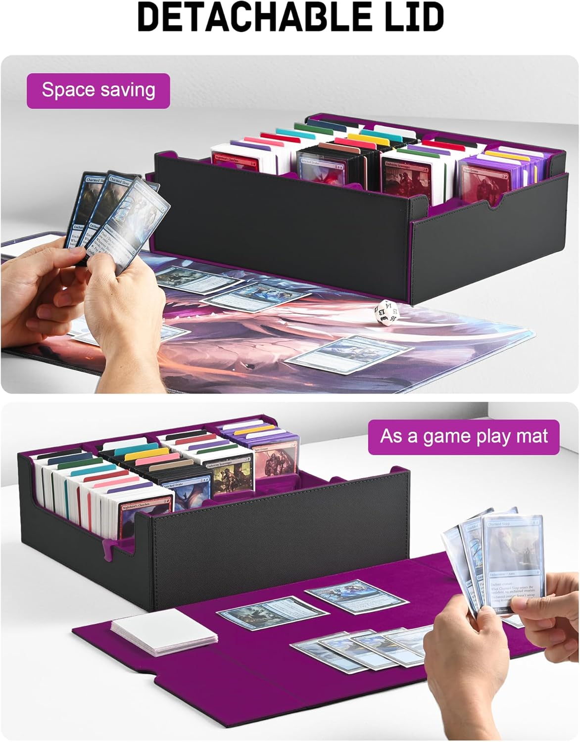 ZLCA Card Storage Box for MTG PTCG, Commander Deck Box Holds 3000+ Cards, Card Storage Case with 4 Stoppers, Card Organizer for TCG Sport Cards (Black) - PuriLite