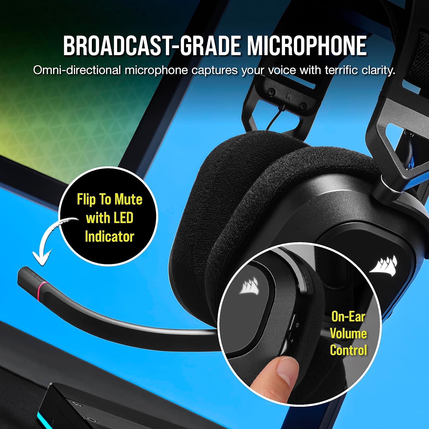 Corsair HS80 RGB USB Premium Gaming Headset with Dolby Audio 7.1 Surround Sound (Broadcast-Grade Omni-Directional Microphone, Memory Foam Earpads, High-Fidelity Sound, Durable Construction) Carbon - PuriLite