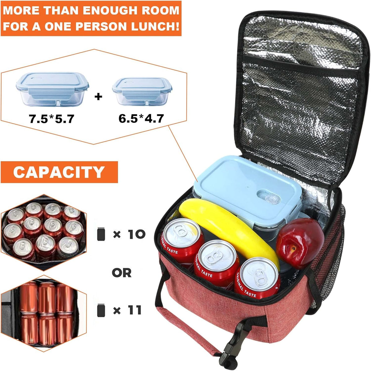 Lunch Box for Men Women Adults Small Lunch Bag for Office Work Picnic - Reusable Portable Lunchbox, Black - PuriLite