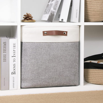 DULLEMELO Storage Baskets for Shelves, Fabric Collapsible Rectangular Storage Bins for Shelves, Closets, Nursery, Home, Office, Empty Gift Baskets (White&Teal) - PuriLite