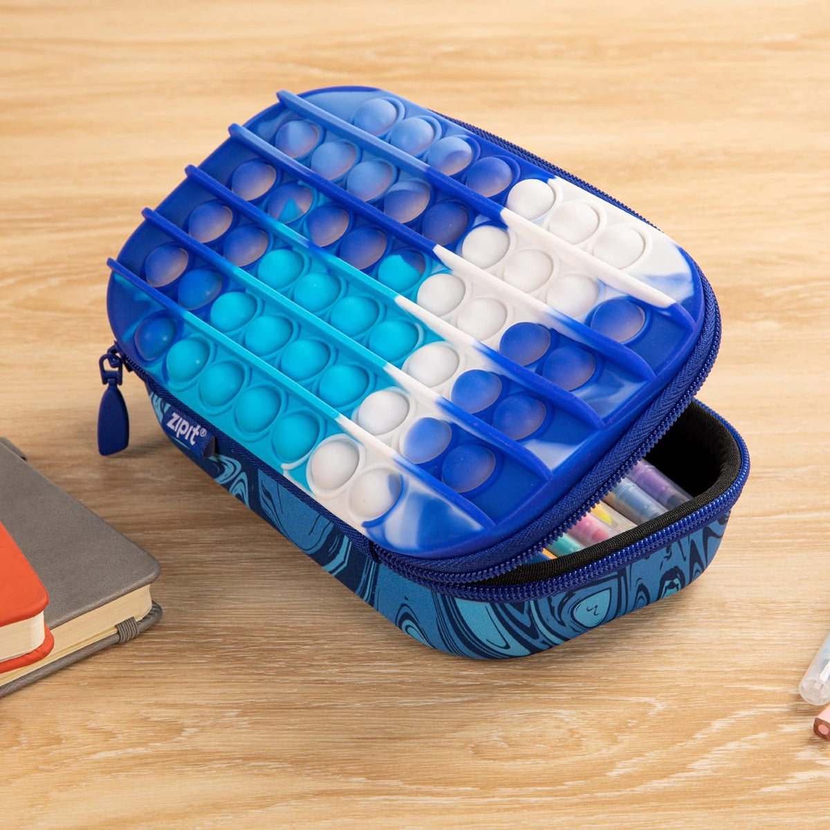 ZIPIT POP Pencil Box for Boys | Fidget Toy | Silicon Sensory Push It Case | Large Capacity Pencil Case (Blue) - PuriLite