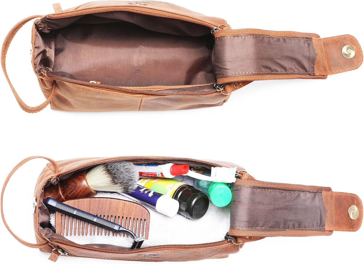 Genuine Leather Travel Toiletry Bag - Hygiene Organizer Dopp Kit by Rustic Town - PuriLite