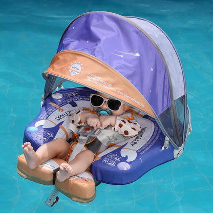 Mambobaby Baby Swim Float with Canopy, Non-Inflatable Solid Baby Float, Upgrade Soft Skin-Friendly Material Infant Swim Float - PuriLite