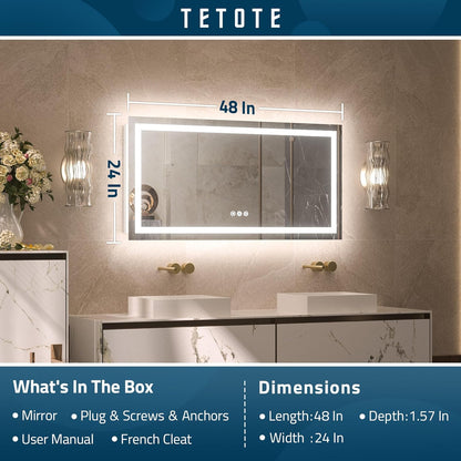TETOTE 28 Inch Round LED Bathroom Vanity Mirror, Anti-Fog Dimmable Lights IP54 Waterproof Circle Makeup Wall Mounted Mirror - PuriLite