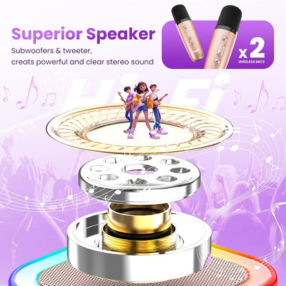 Karaoke Machine for Kids Adults, Portable Bluetooth Mini Karaoke Microphone Singing Speaker Karaoke Player with 2 Wireless Mic Toys for All Smartphones,Birthday, Family,Home Party (Purple) - PuriLite